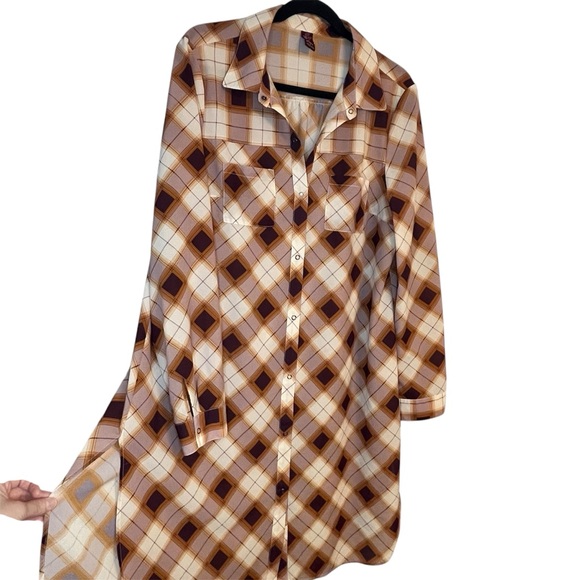 PrAna Red Orange Plaid Button Up Tunic Top Dress Cabincore Lagenlook Campcore - Picture 4 of 11